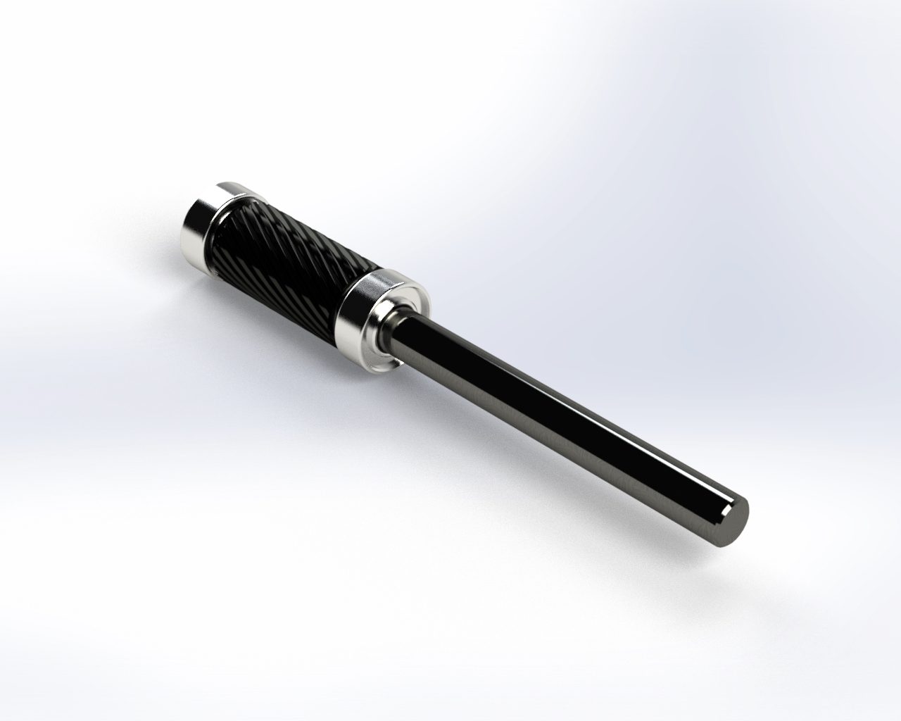 A black and steel colored long trimming tool